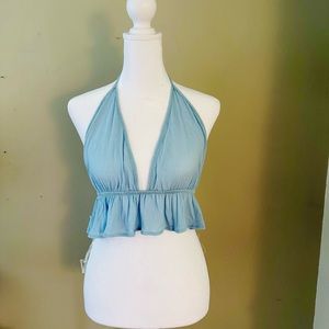 Cute frilly crop top - Sky blue